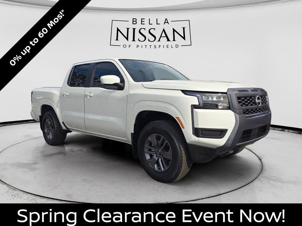 2026 Nissan Frontier SV in Glacier White — front three-quarter view