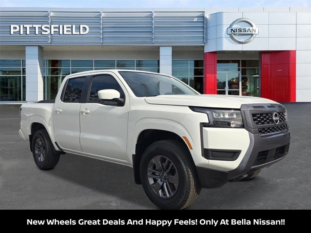 2026 Nissan Frontier SV in Glacier White — front three-quarter view
