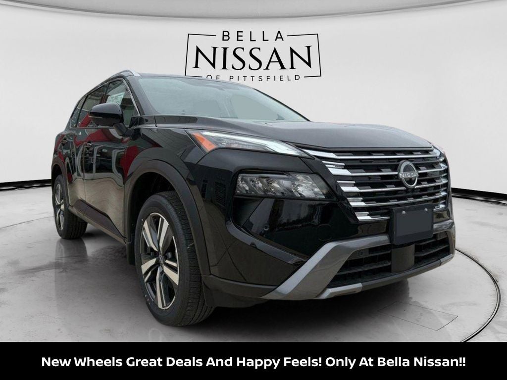 2025 Nissan Rogue SL in Super Black — front three-quarter view