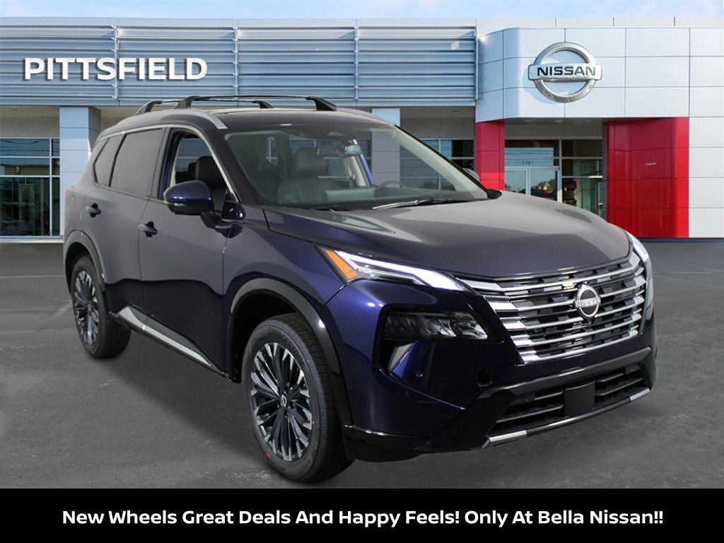 2026 Nissan Rogue Platinum in Deep Ocean Blue Pearl — front three-quarter view